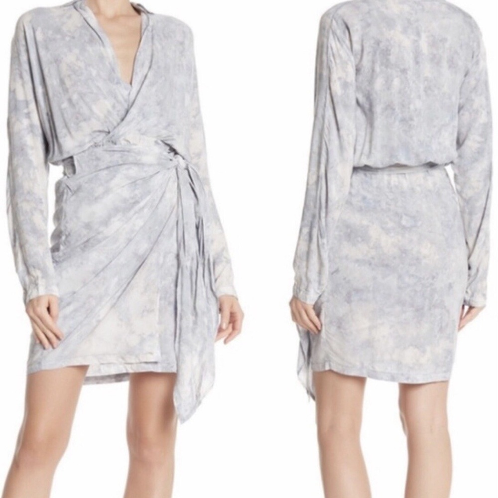 YOUNG FABULOUS & BROKE ☆ Raine Pewter Tie-Dye Wrap Dress ☆ NWT $159